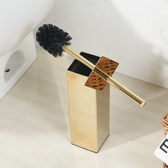 Gold Creativer Free Stand Polish Toilet Brush Holder Set Toilet Bowl Brush Stainless Steel Brushed Gold Bathroom Accessories