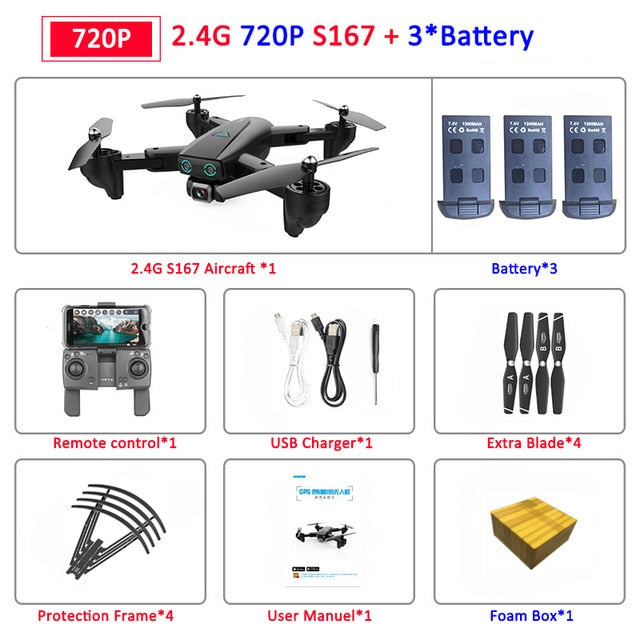 S167 Foldable Profissional Drone with Camera 4K HD Selfie 5G GPS WiFi FPV Wide Angle RC Quadcopter Helicopter Toy E520S SG900-S