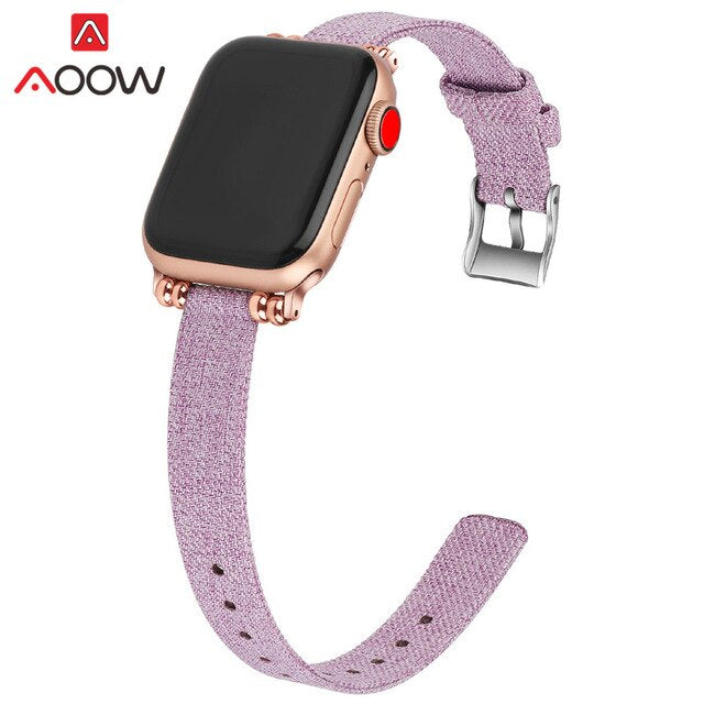 Woven Nylon Canvas Watchband for Apple Watch Series 3 2 1 38mm 42mm Women Jewelry Strap Bracelet Band for iwatch 5 4 40mm 44mm