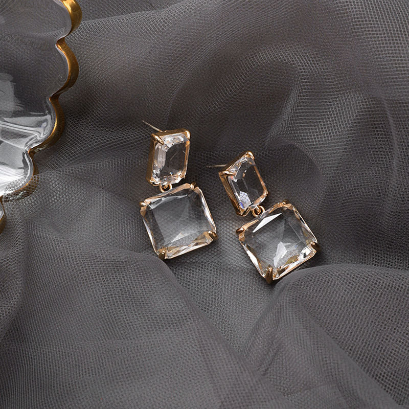 Korean New Style Luxury Elegant Shiny Square Crystal Dangle Earrings For Female Party Daily Jewelry