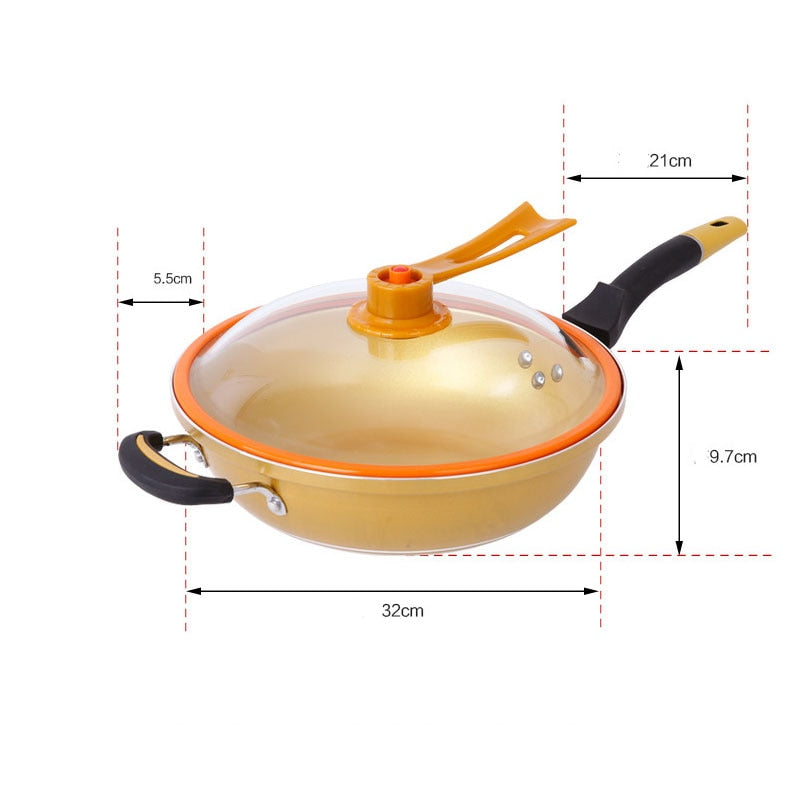 Non-stick Copper Frying Pan Without Fume Coating and Induction Cooking Gold Vacuum Health Pot for Gas and Induction Cooker Wok