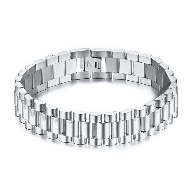 Gent's Solid Stainless Steel Watch Band Bracelet for Men Watchlink Bracelets Jewelry Golden 15MM Wide 8.8 Inches