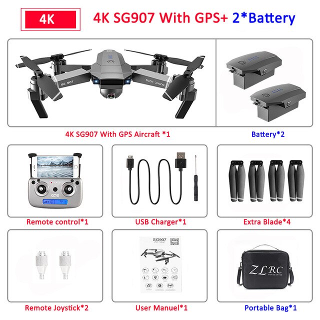 SG907 GPS Drone with Camera 4K 5G Wifi RC Quadcopter Optical Flow Foldable Mini Dron 1080P HD Camera Drone VS E520S E58 XS812