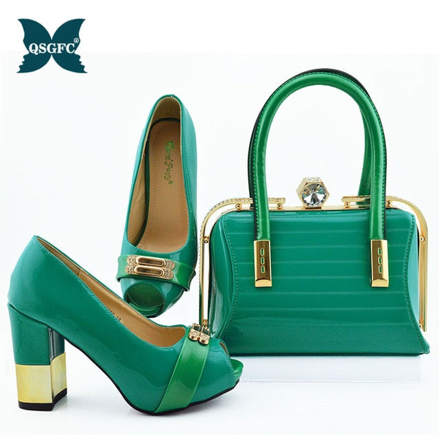 New Arrival royal blue Color African Women Matching Italian Shoes and Bag Set Decorated with Rhinestone small size design