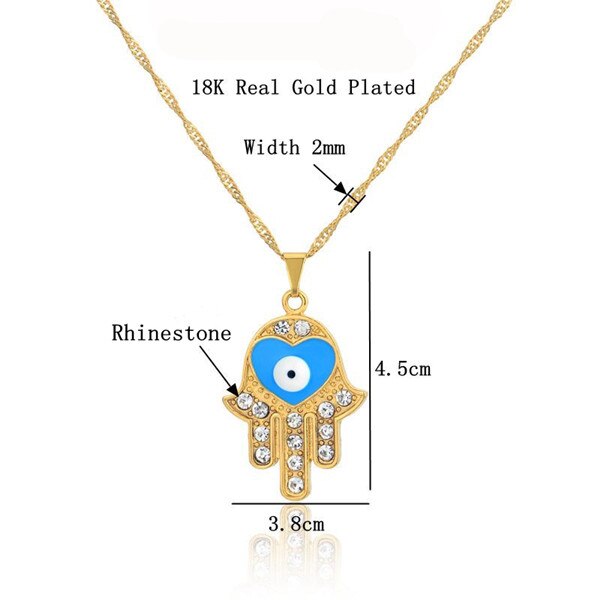Hand Of Fatima Necklace & Pendant Iced Out Water wave Chain Gold AAA Cubic Zircon Men's Women Hip hop Rock Jewelry