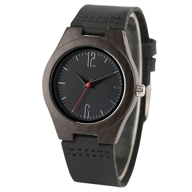 Lovers Gifts Luxury Royal Ebony Wood Watch Mens Fashion Wooden Women Dress Clocks Male Genuine Leather Valentine's Day Relojes