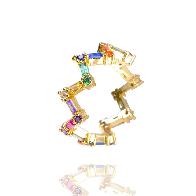 CZ Gold Crown rainbow Rings Geometry wedding Engagement Ring femme Women for ring party gift charm Rhinestone ins Jewelry