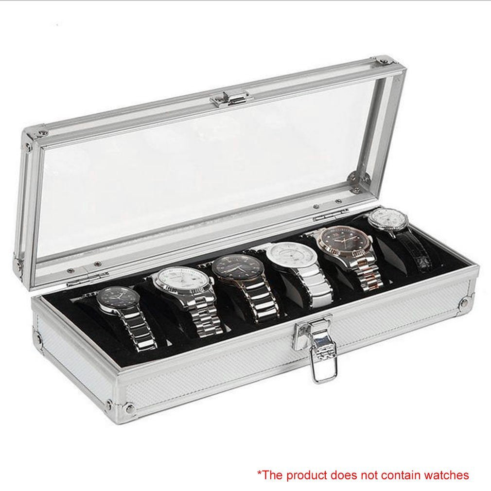 6 Grid Insert Slots Jewelry Display Storage Case Aluminium Watch Box Organizer Holder Packaging Silver For Men Valentine Gifts