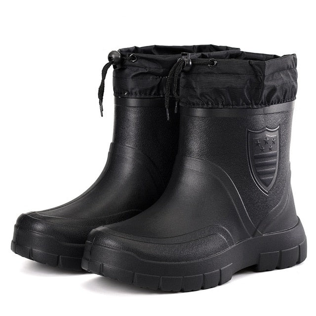 Fashion Winter Men's Rain Boots Plush Warm Men's Ankle Work Boots Waterproof Fishing Men Wellies Winter Boots Zapatillas Hombre