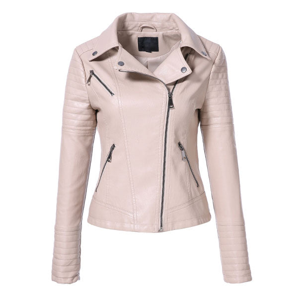AORRYVLA New Spring Autumn Women's Moto Biker Zipper Jacket Turn Down Collar Black PU Faux Leather Jacket Slim Lady Basic Coat
