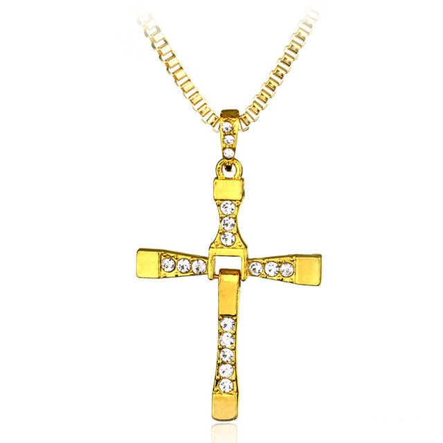 Classic Rhinestone Pendant Sliver Men Crystal Jesus Cross Pendant Long Necklace Activities Male Gift Jewelry Accessory