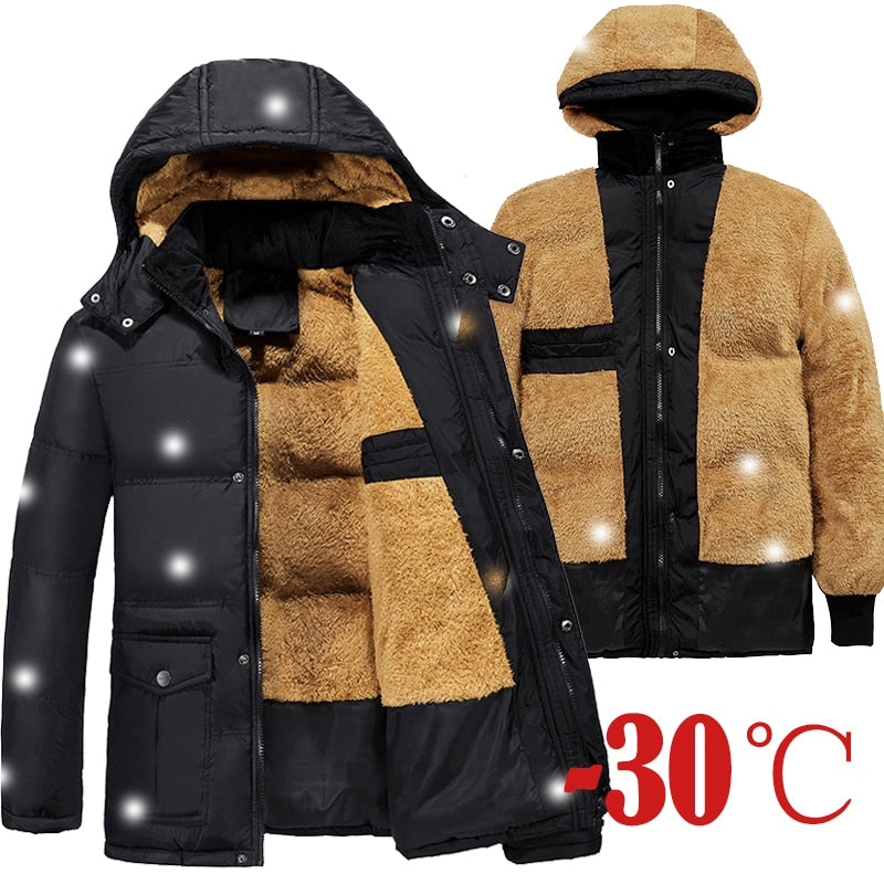 Winter Thick Men Outdoor Parka Coat Plus Size Fur Linner Warm Jacket Male Big Pockets Snow Windbreak Outwear Sport Parkas 5XL