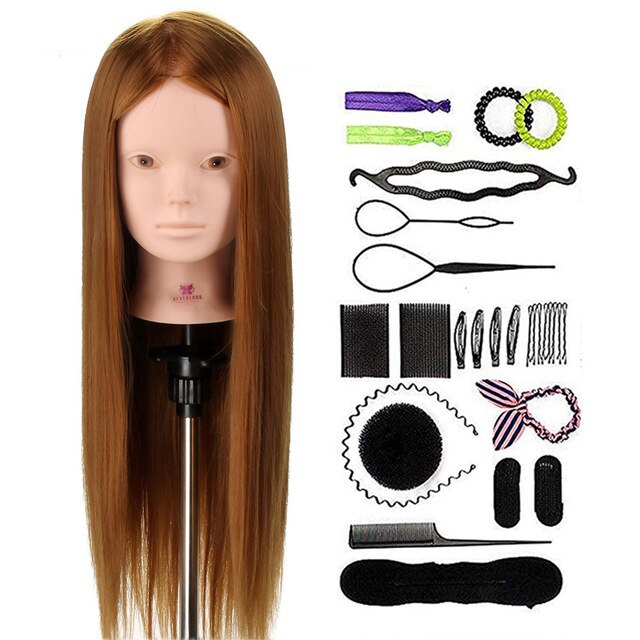 Salon 24" 50% Real Human Hair Training Head Practice Bride Hairstyle Hairdressing Doll Mannequin Head For Makeup +Comb Braid Set