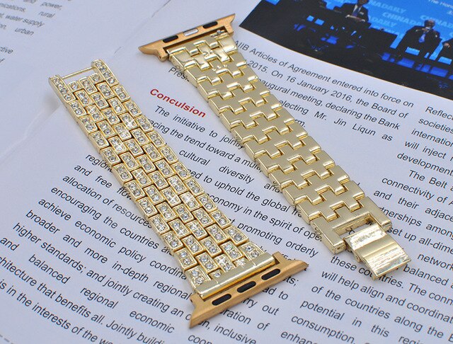 Woman Stainless Steel Inlaid Rhineston Jewelry Bracelet For Apple Watch Band 38mm 42mm 40mm 44mm Belt For iWatch 2 3 4 5 Strap