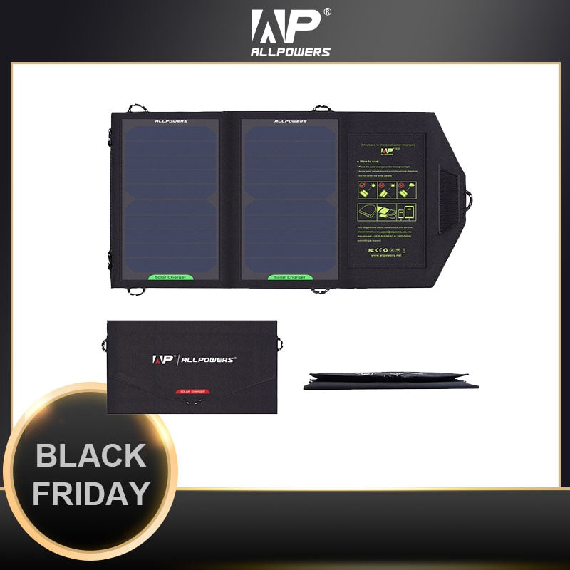 ALLPOWERS Solar Panel 10W 5V Solar Charger Portable Solar Battery Chargers Charging for Phone for Hiking Camping Outdoors