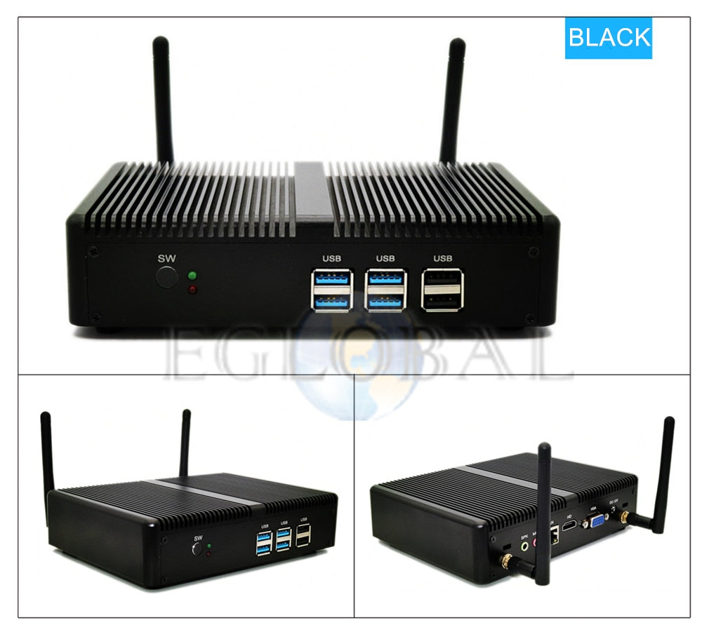 Eglobal DDR4/DDR3L Fanless Mini PC Intel Core i5 7200U i3 7100U i7 4500U Barebone Desktop Mini Computer Windows 10 Pro 4K HTPC