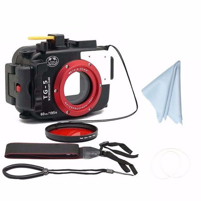 SeaFrogs TG5 60m/195ft Underwater Diving Waterproof Housing Camera Case for Olympus TG-5 Waterproof Camera Bags with Red Filter