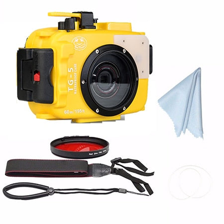 SeaFrogs TG5 60m/195ft Underwater Diving Waterproof Housing Camera Case for Olympus TG-5 Waterproof Camera Bags with Red Filter