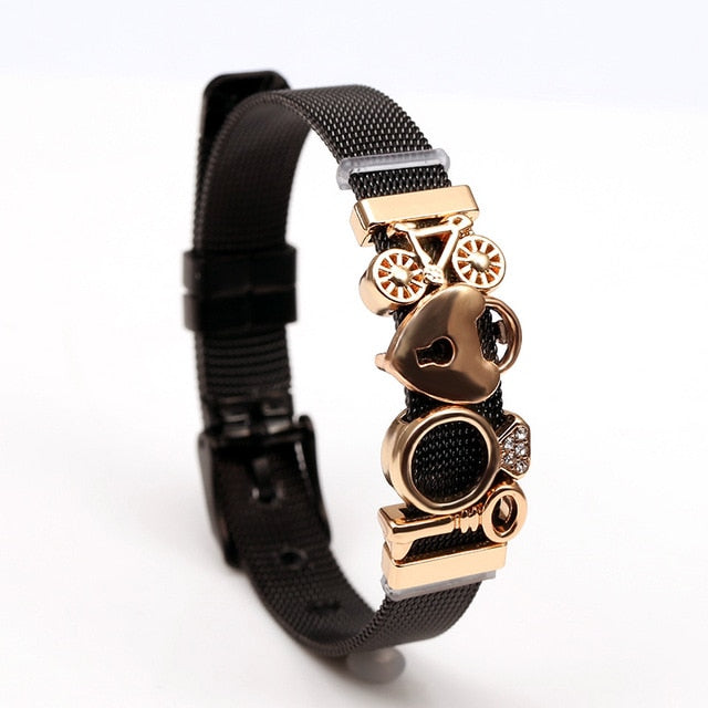 SEIALOY New Stainless Steel Mesh Watch Bracelets For Women Men Couple Lover Golden Unicorn Charm Brands Bracelet Bangle Jewelry