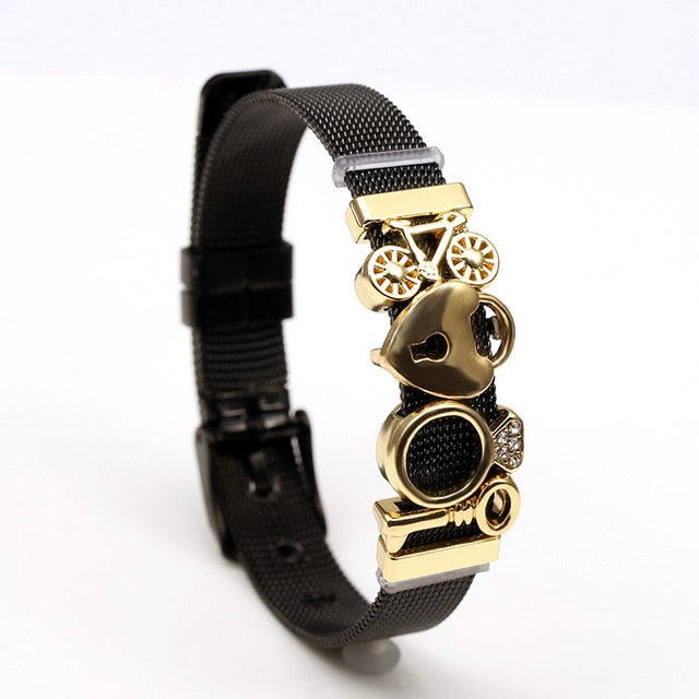 SEIALOY New Stainless Steel Mesh Watch Bracelets For Women Men Couple Lover Golden Unicorn Charm Brands Bracelet Bangle Jewelry
