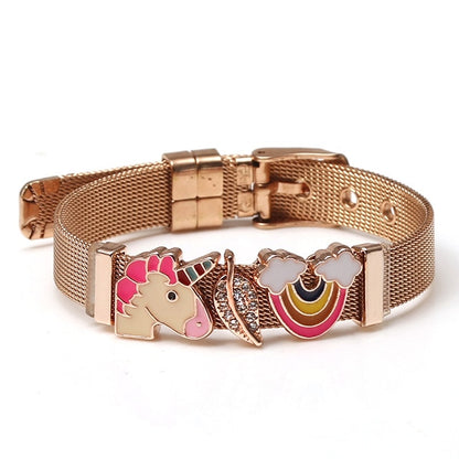 SEIALOY New Stainless Steel Mesh Watch Bracelets For Women Men Couple Lover Golden Unicorn Charm Brands Bracelet Bangle Jewelry