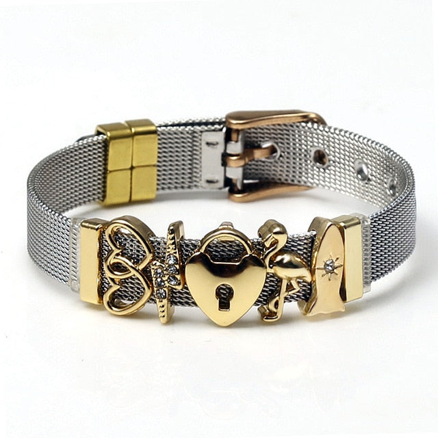 SEIALOY New Stainless Steel Mesh Watch Bracelets For Women Men Couple Lover Golden Unicorn Charm Brands Bracelet Bangle Jewelry