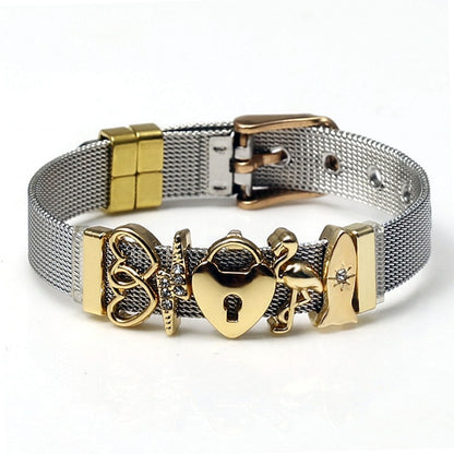 SEIALOY New Stainless Steel Mesh Watch Bracelets For Women Men Couple Lover Golden Unicorn Charm Brands Bracelet Bangle Jewelry