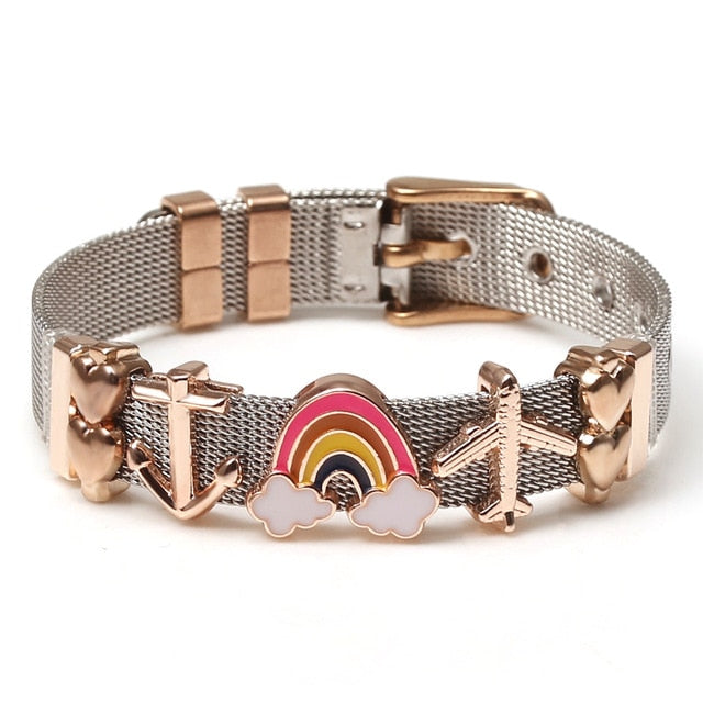 SEIALOY New Stainless Steel Mesh Watch Bracelets For Women Men Couple Lover Golden Unicorn Charm Brands Bracelet Bangle Jewelry