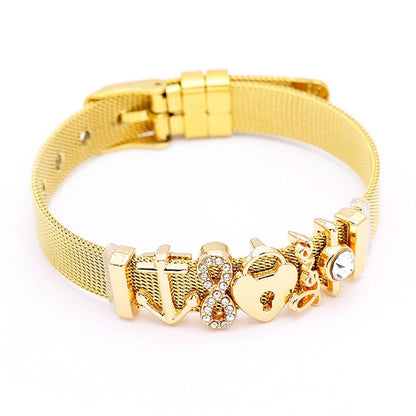 DINGLLY Fashion Stainless Steel Mesh Bracelets For Women Watch Chain Couples Girls Charm Bead Brands Bracelet & Bangles Jewelry
