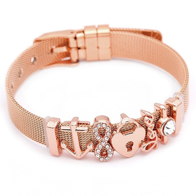 DINGLLY Fashion Stainless Steel Mesh Bracelets For Women Watch Chain Couples Girls Charm Bead Brands Bracelet & Bangles Jewelry