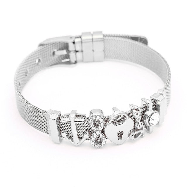 DINGLLY Fashion Stainless Steel Mesh Bracelets For Women Watch Chain Couples Girls Charm Bead Brands Bracelet & Bangles Jewelry