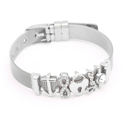 DINGLLY Fashion Stainless Steel Mesh Bracelets For Women Watch Chain Couples Girls Charm Bead Brands Bracelet & Bangles Jewelry