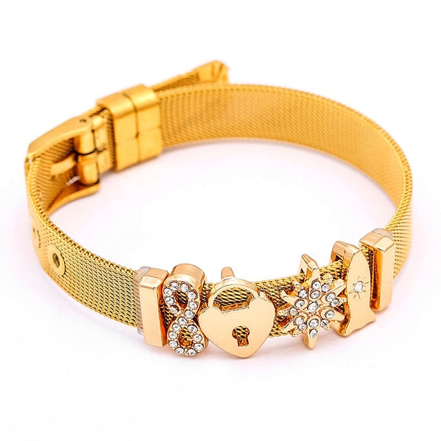 DINGLLY Fashion Stainless Steel Mesh Bracelets For Women Watch Chain Couples Girls Charm Bead Brands Bracelet & Bangles Jewelry