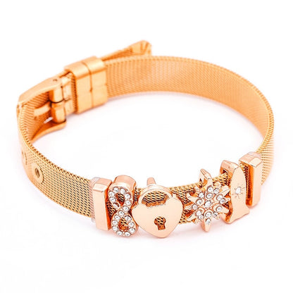 DINGLLY Fashion Stainless Steel Mesh Bracelets For Women Watch Chain Couples Girls Charm Bead Brands Bracelet & Bangles Jewelry