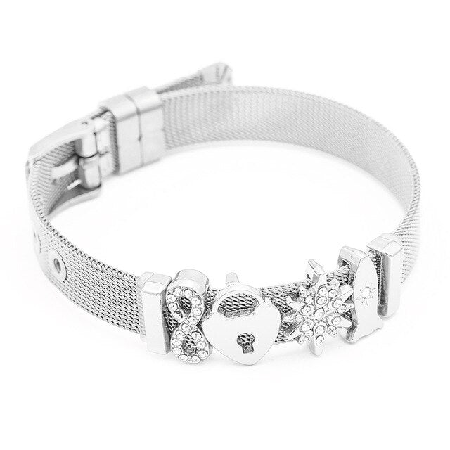 DINGLLY Fashion Stainless Steel Mesh Bracelets For Women Watch Chain Couples Girls Charm Bead Brands Bracelet & Bangles Jewelry