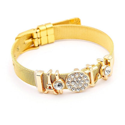 DINGLLY Fashion Stainless Steel Mesh Bracelets For Women Watch Chain Couples Girls Charm Bead Brands Bracelet & Bangles Jewelry