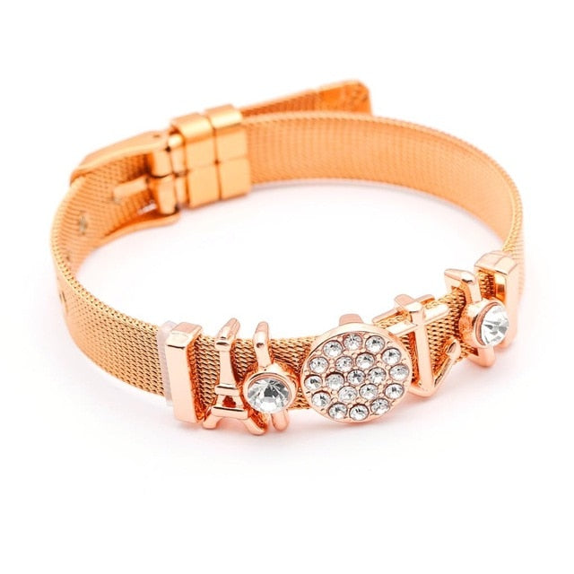 DINGLLY Fashion Stainless Steel Mesh Bracelets For Women Watch Chain Couples Girls Charm Bead Brands Bracelet & Bangles Jewelry