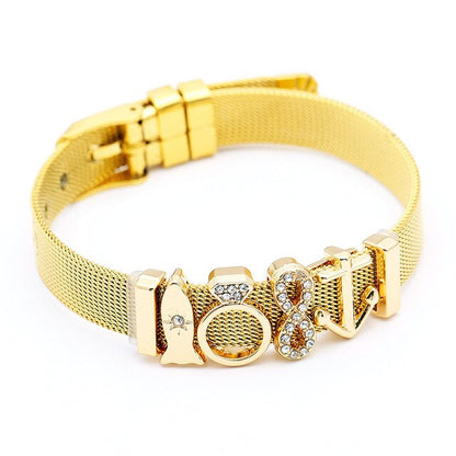 DINGLLY Fashion Stainless Steel Mesh Bracelets For Women Watch Chain Couples Girls Charm Bead Brands Bracelet & Bangles Jewelry