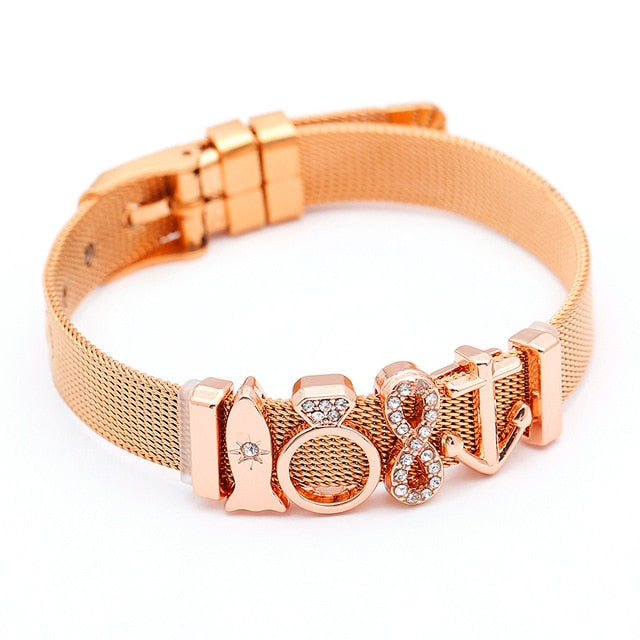 DINGLLY Fashion Stainless Steel Mesh Bracelets For Women Watch Chain Couples Girls Charm Bead Brands Bracelet & Bangles Jewelry