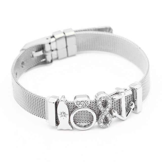 DINGLLY Fashion Stainless Steel Mesh Bracelets For Women Watch Chain Couples Girls Charm Bead Brands Bracelet & Bangles Jewelry