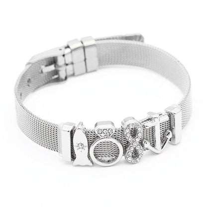 DINGLLY Fashion Stainless Steel Mesh Bracelets For Women Watch Chain Couples Girls Charm Bead Brands Bracelet & Bangles Jewelry