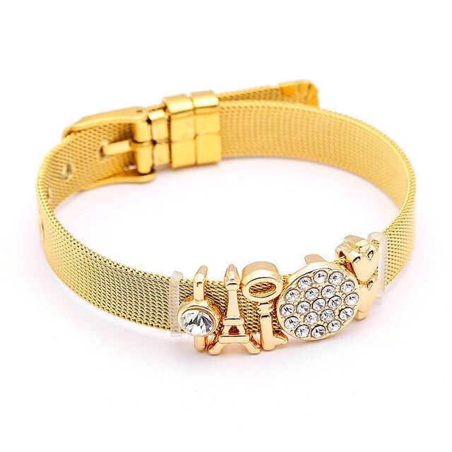DINGLLY Fashion Stainless Steel Mesh Bracelets For Women Watch Chain Couples Girls Charm Bead Brands Bracelet & Bangles Jewelry