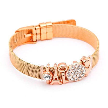 DINGLLY Fashion Stainless Steel Mesh Bracelets For Women Watch Chain Couples Girls Charm Bead Brands Bracelet & Bangles Jewelry