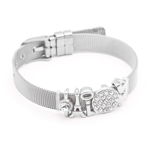 DINGLLY Fashion Stainless Steel Mesh Bracelets For Women Watch Chain Couples Girls Charm Bead Brands Bracelet & Bangles Jewelry