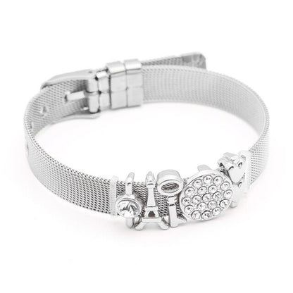 DINGLLY Fashion Stainless Steel Mesh Bracelets For Women Watch Chain Couples Girls Charm Bead Brands Bracelet & Bangles Jewelry