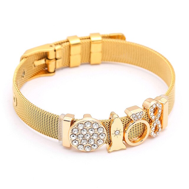 DINGLLY Fashion Stainless Steel Mesh Bracelets For Women Watch Chain Couples Girls Charm Bead Brands Bracelet & Bangles Jewelry