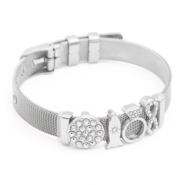 DINGLLY Fashion Stainless Steel Mesh Bracelets For Women Watch Chain Couples Girls Charm Bead Brands Bracelet & Bangles Jewelry