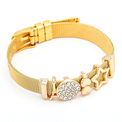 DINGLLY Fashion Stainless Steel Mesh Bracelets For Women Watch Chain Couples Girls Charm Bead Brands Bracelet & Bangles Jewelry
