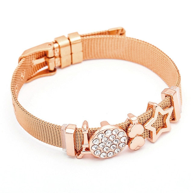 DINGLLY Fashion Stainless Steel Mesh Bracelets For Women Watch Chain Couples Girls Charm Bead Brands Bracelet & Bangles Jewelry