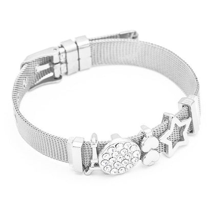 DINGLLY Fashion Stainless Steel Mesh Bracelets For Women Watch Chain Couples Girls Charm Bead Brands Bracelet & Bangles Jewelry